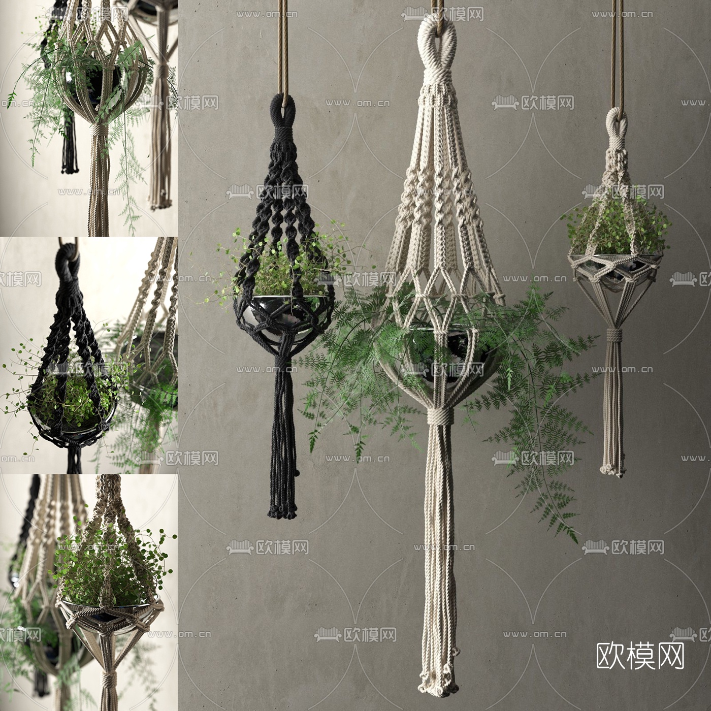 现代编织吊篮绿植盆栽3d模型下载