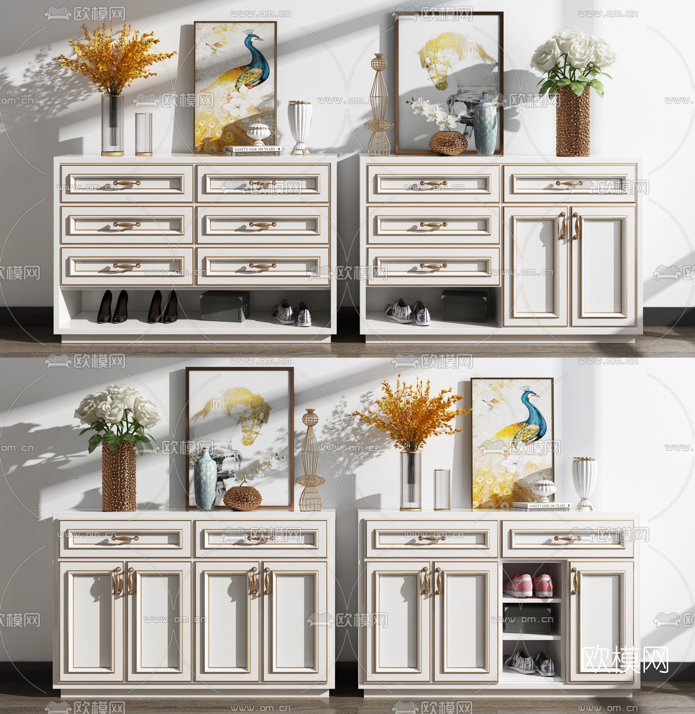 简欧实木鞋柜3d模型下载
