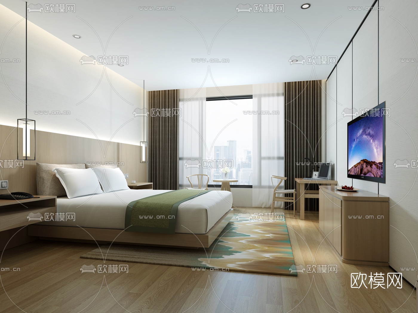 中式酒店客房标间3D模型下载