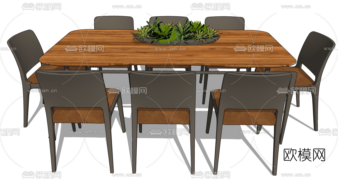 现代实木餐桌椅su模型下载（渲染图2）