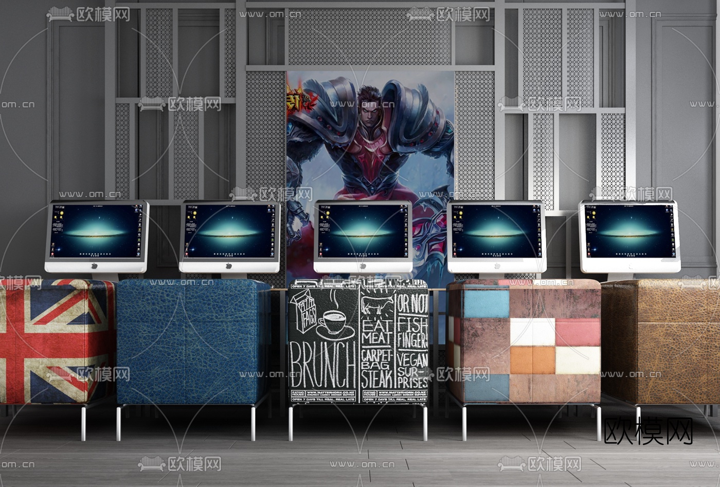 工业风皮革单人沙发3d模型下载