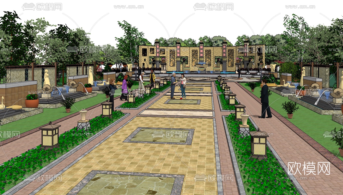 欧式园林景观su模型下载（渲染图1）