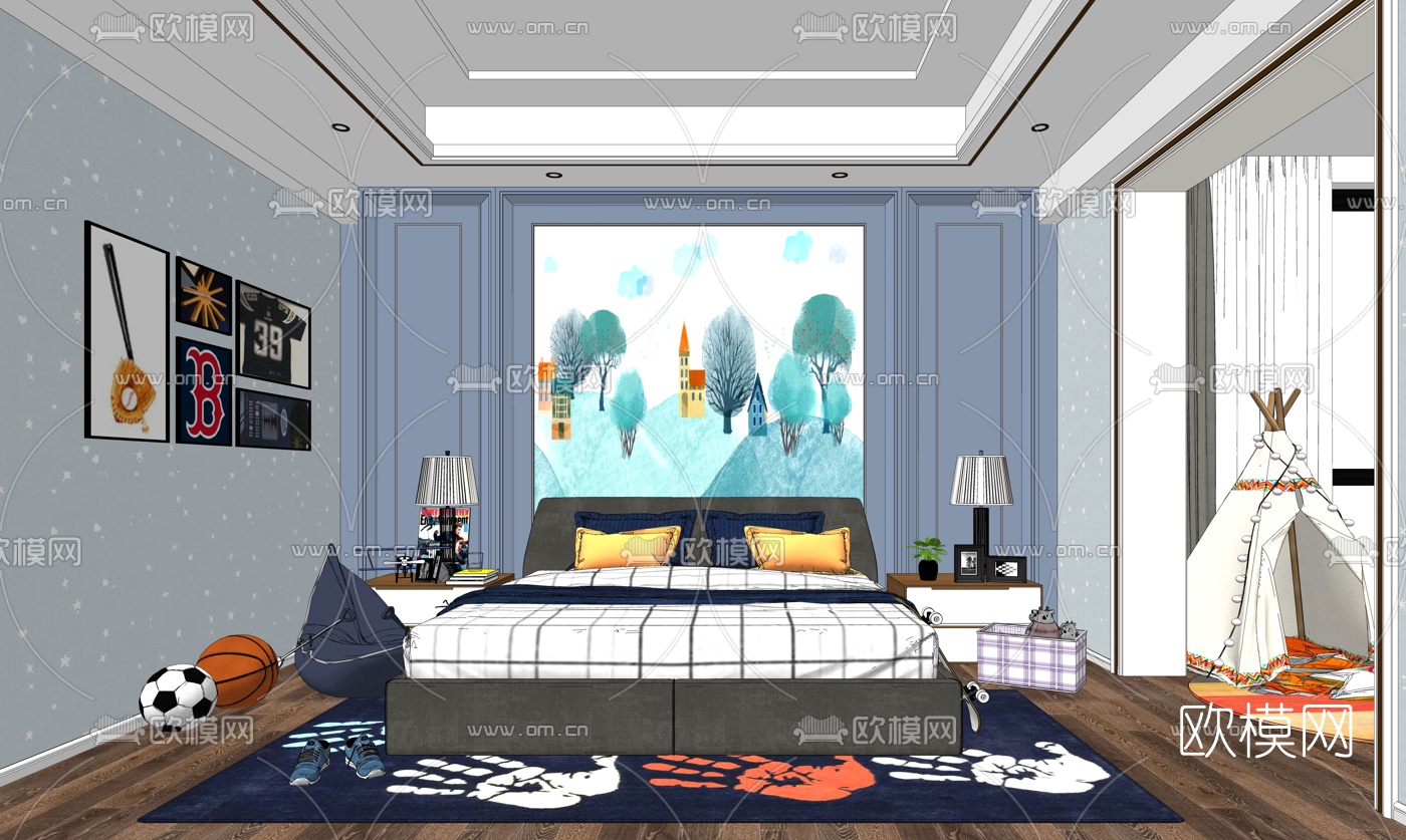 北欧儿童房男孩房su模型下载