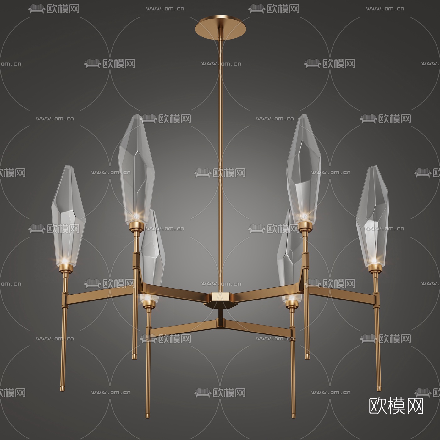 现代金属多头水晶吊灯组合3d模型下载（渲染图5）