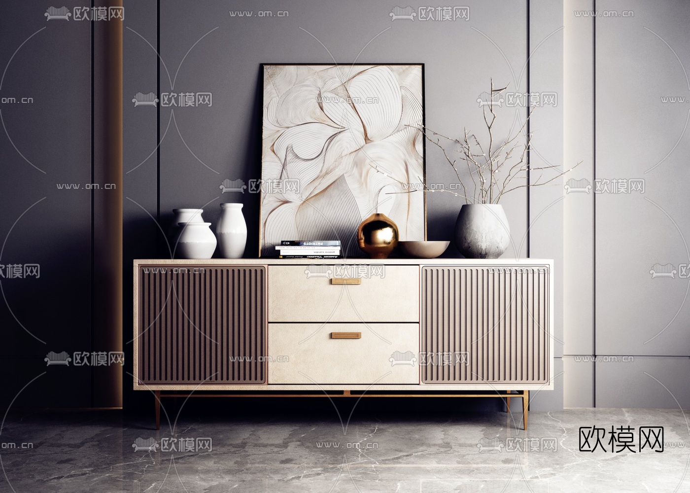 新中式轻奢边柜3d模型