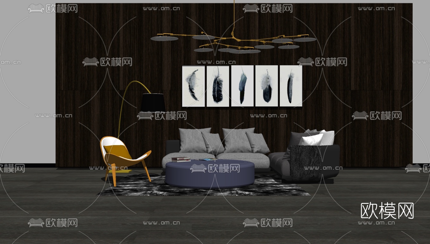 现代布艺沙发组合su模型