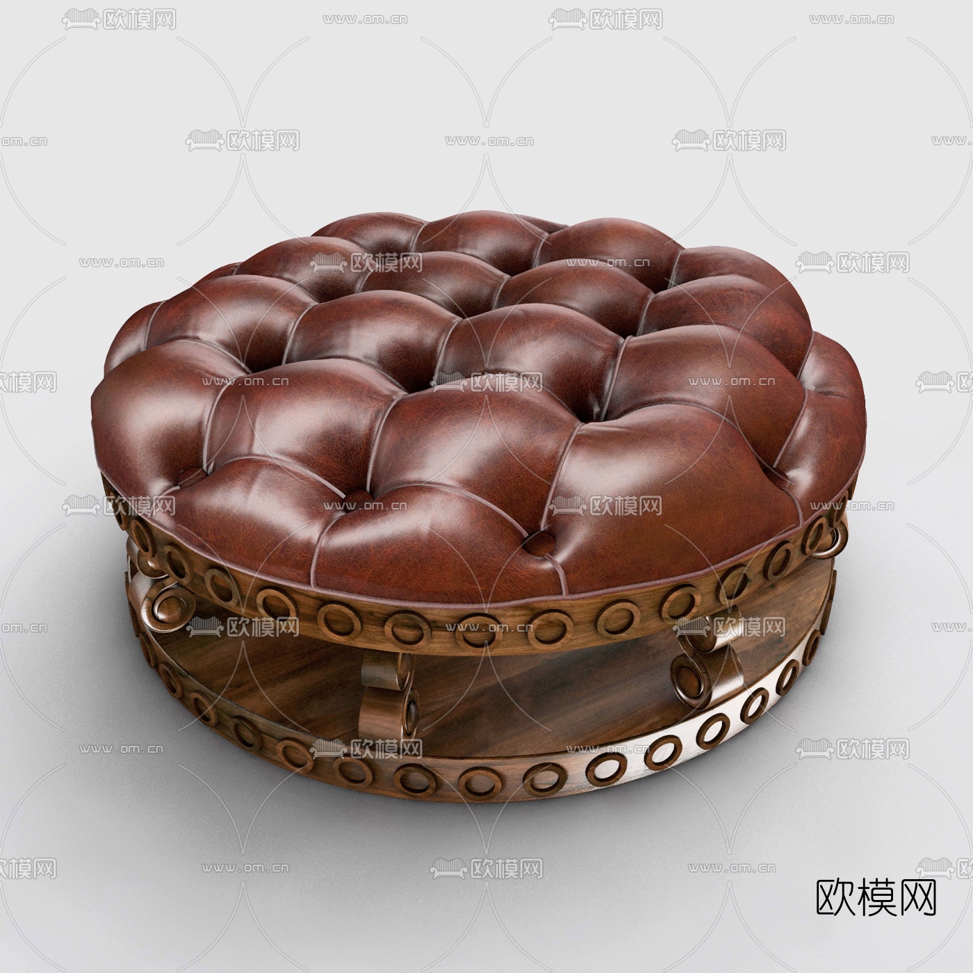美式皮革圆凳3d模型下载（渲染图2）