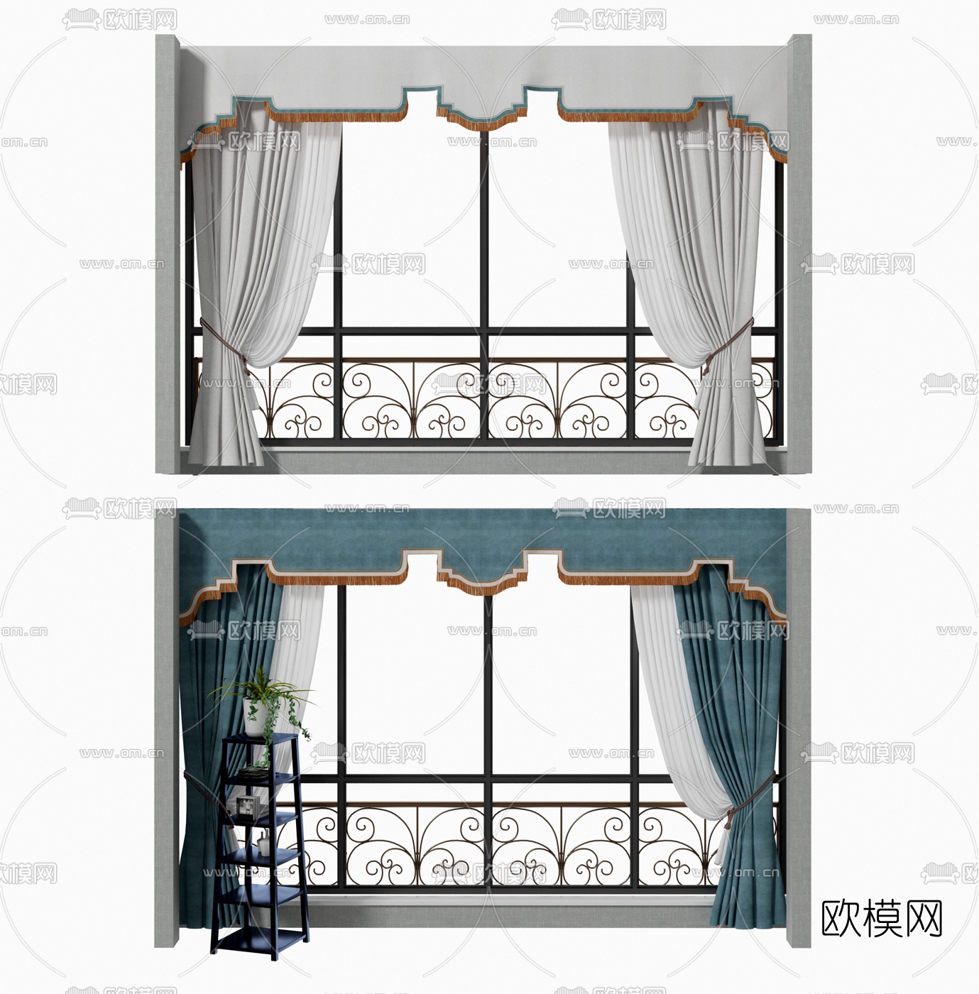 简欧布艺窗帘3d模型