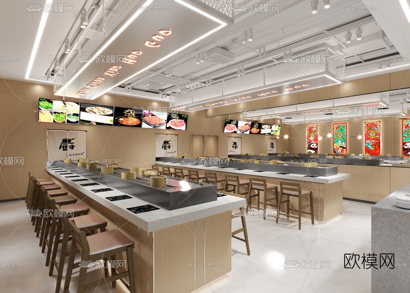 现代旋转火锅自助餐厅3d模型下载(渲染图2)