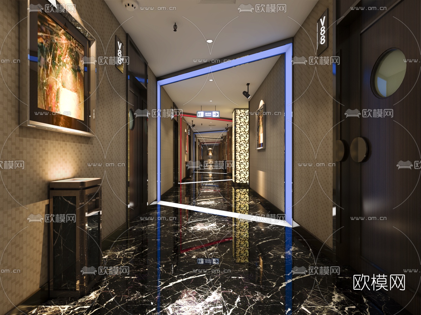 现代KTV走廊3d模型免费下载下载_ID14002072_3dmax免费模型-欧模网