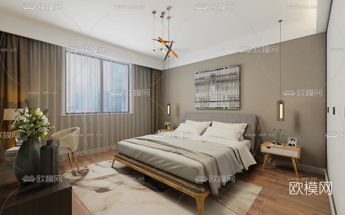 现代卧室3d模型-免费3dmax模型库-欧模网