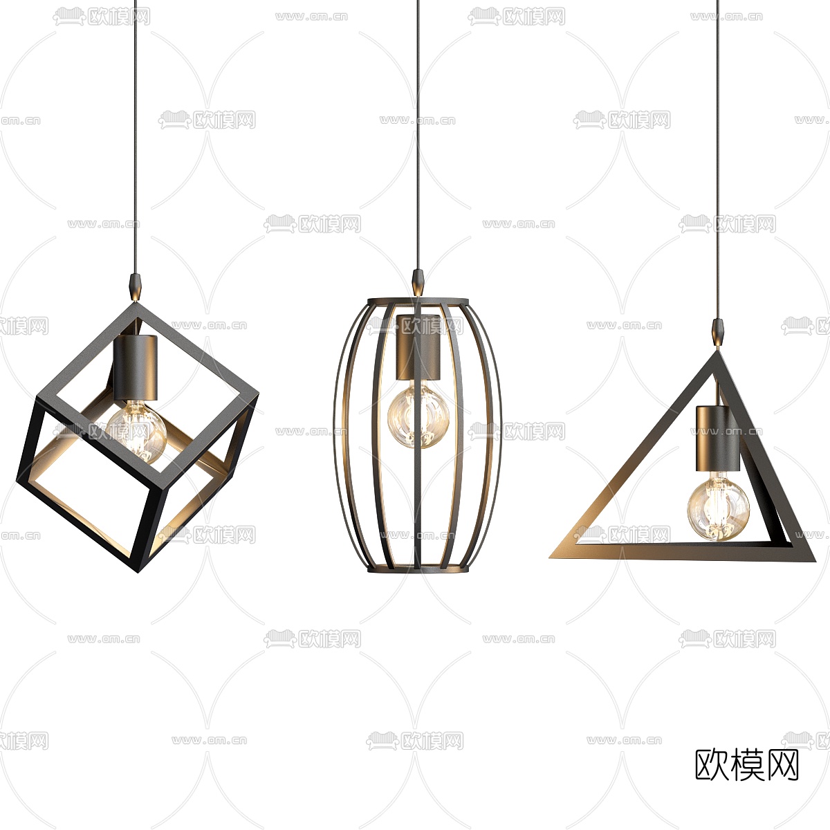 现代金属灯泡吊灯3D模型