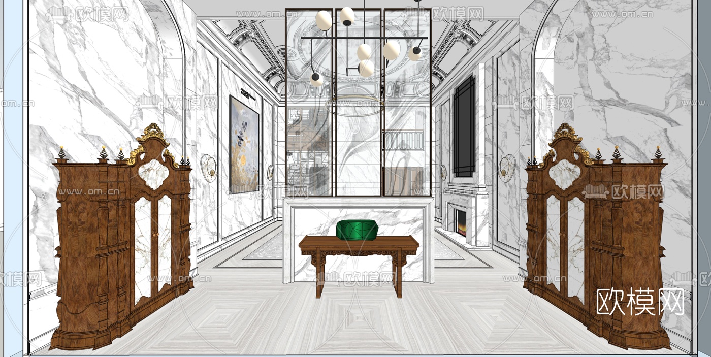 简欧别墅家装su模型下载（渲染图6）