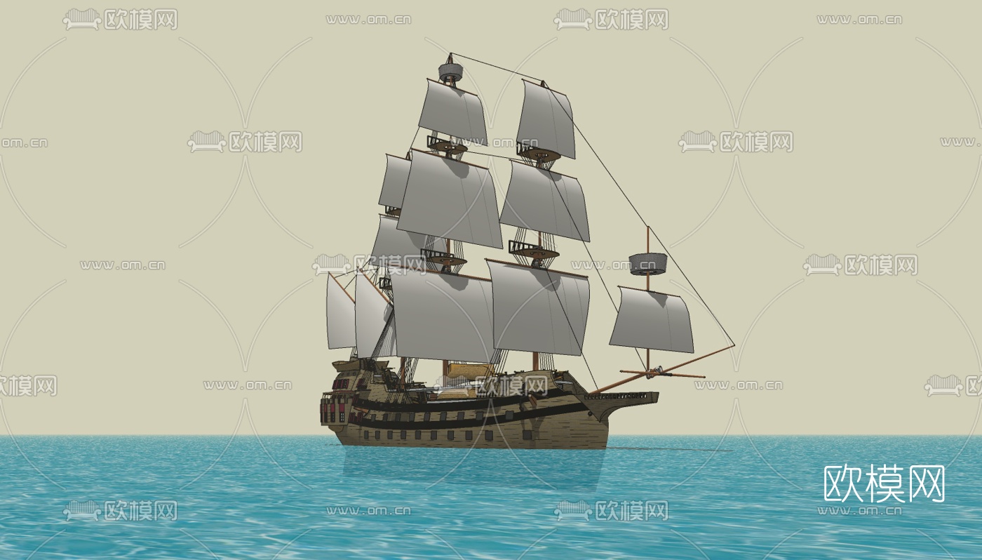 中式古代战船免费su模型下载（渲染图1）