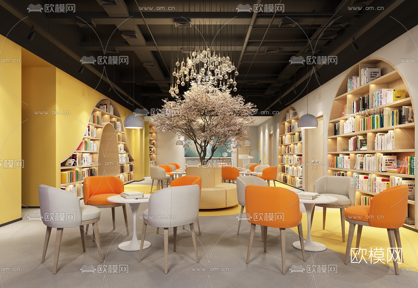 现代图书馆阅览室3d模型