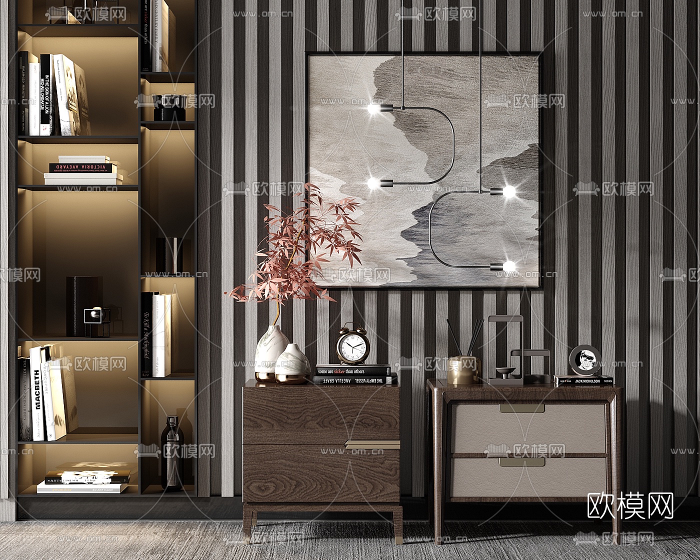 现代轻奢床头柜su模型下载（渲染图1）