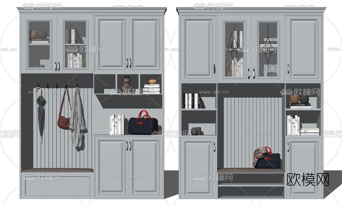 美式多功能书柜su模型下载