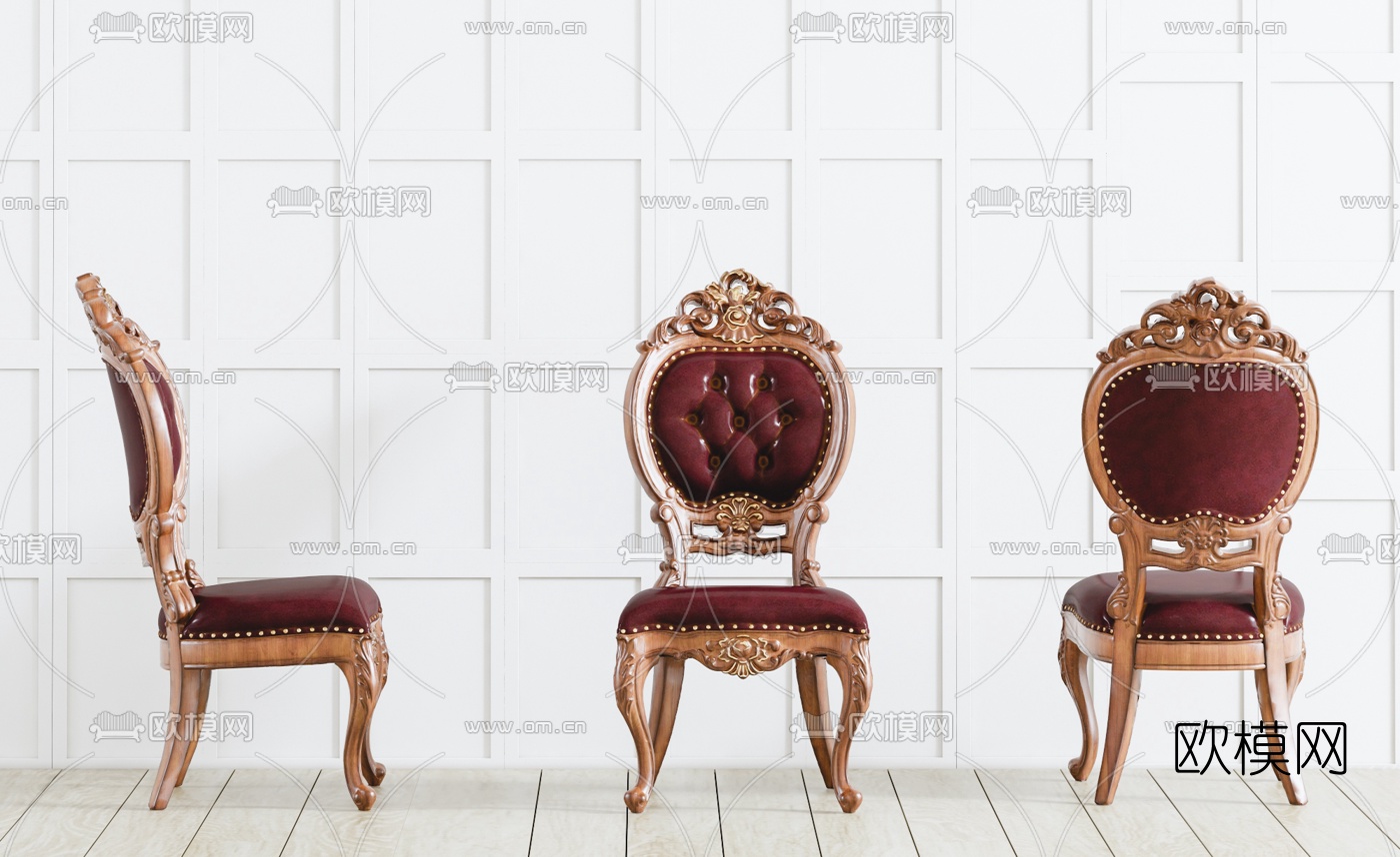 法式实木餐椅3D模型下载