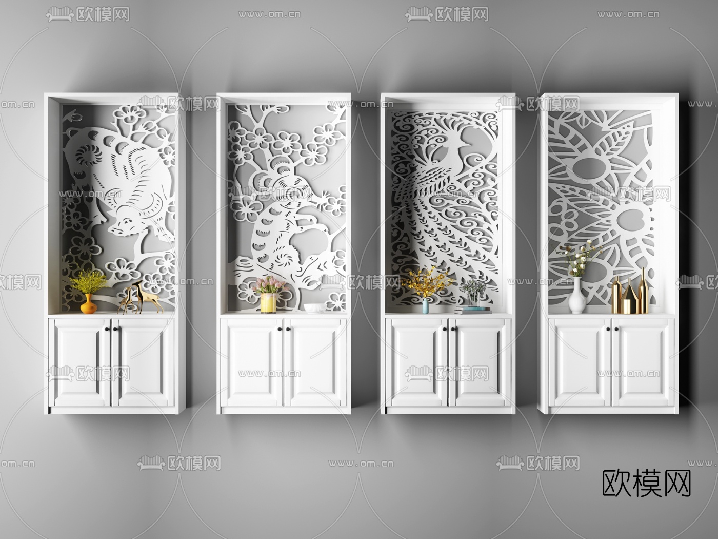 现代装饰柜动物隔断摆件组合3d模型下载