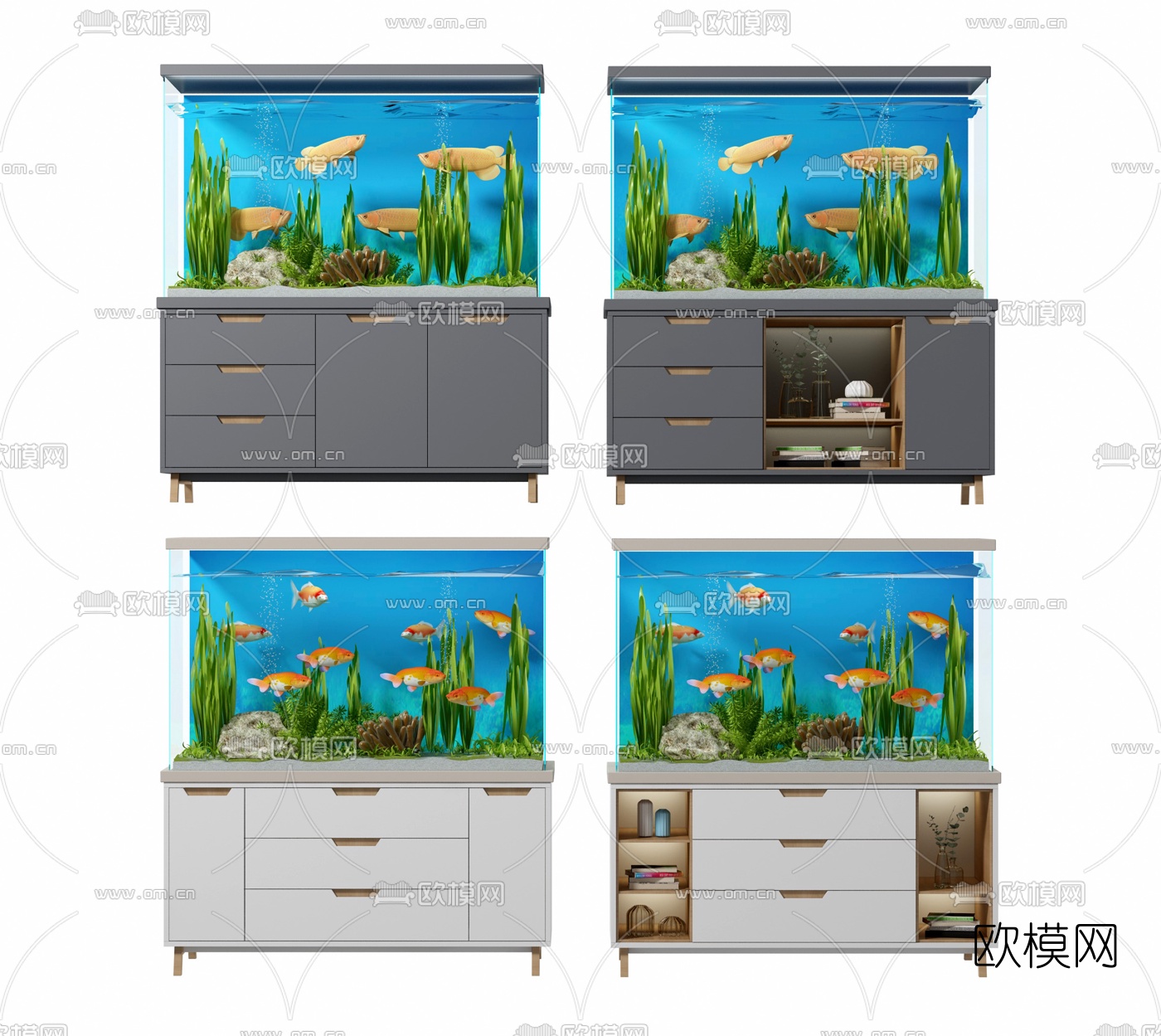 现代鱼缸水族组合3d模型