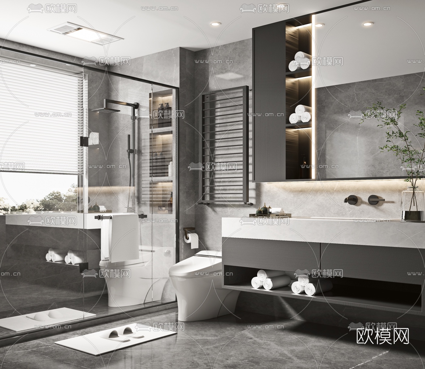 现代卫生间浴室3d模型-免费3dmax模型库-欧模网