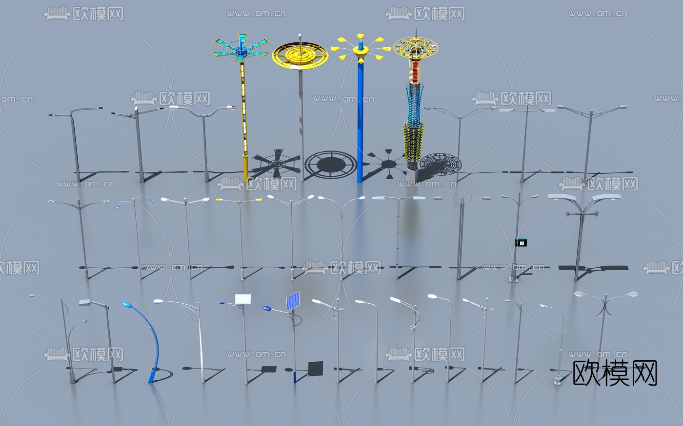 现代公路高杆路灯景观灯3d模型下载
