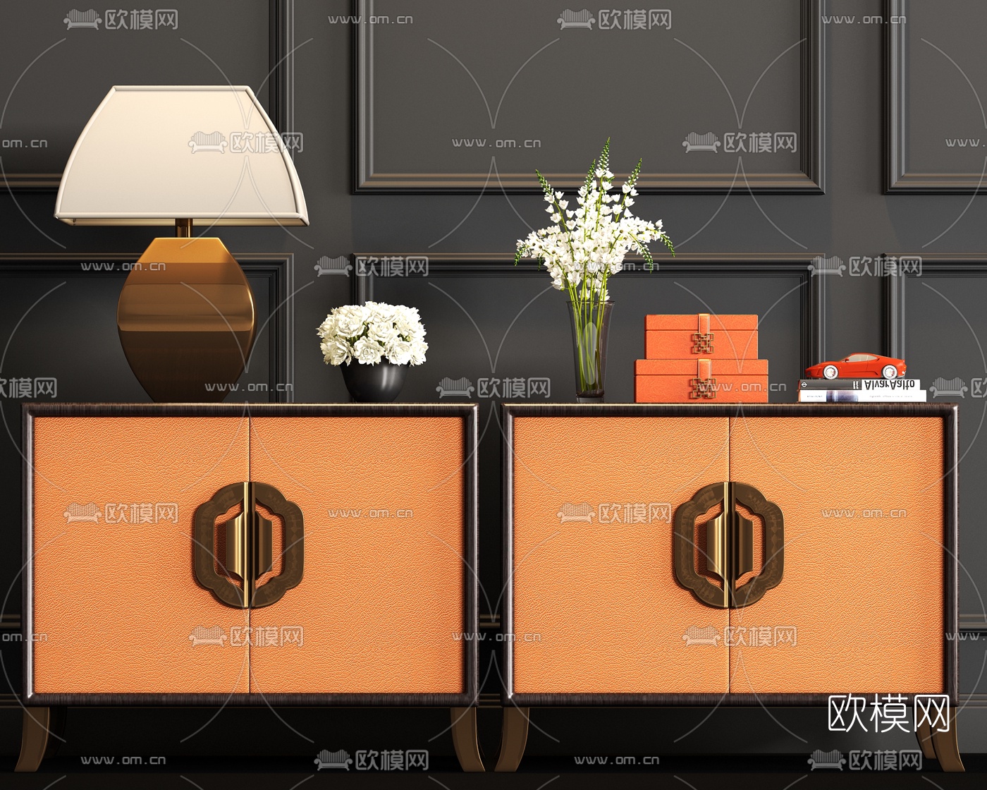 新中式实木床头柜3d模型下载