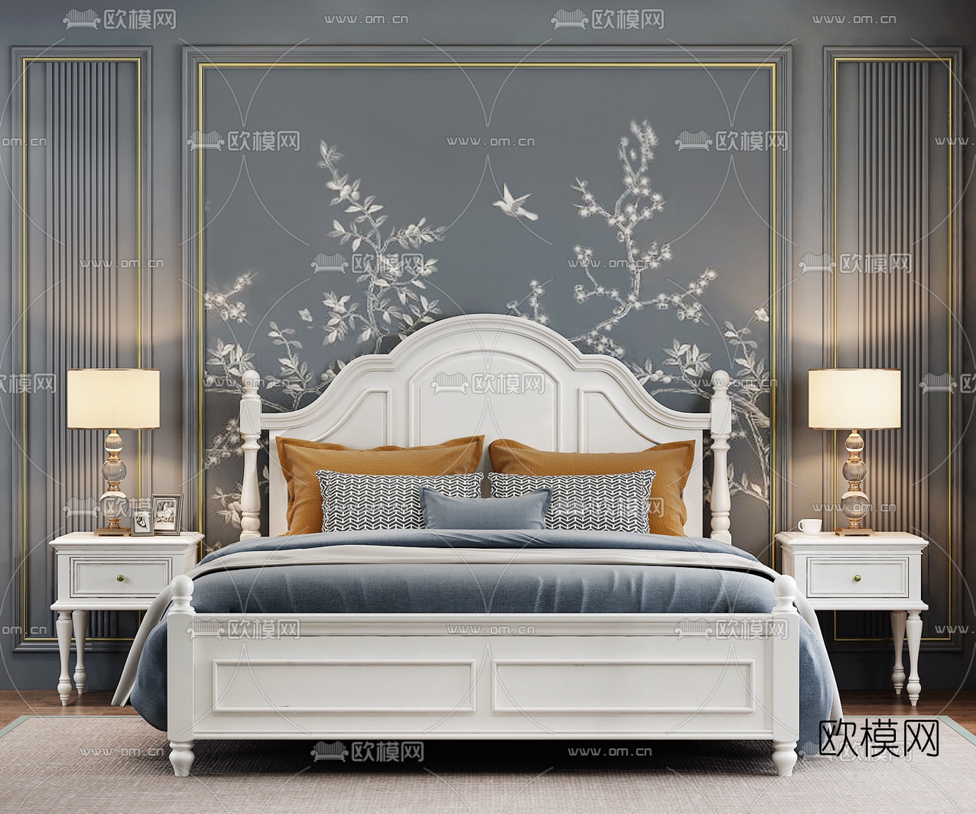 美式实木双人床3d模型下载