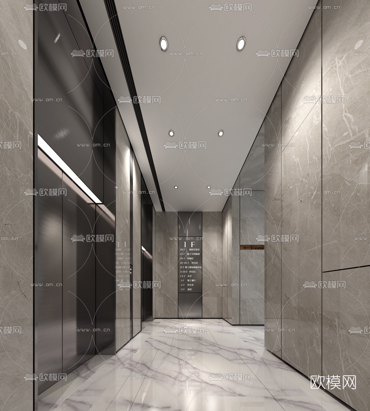 现代电梯厅3D模型下载