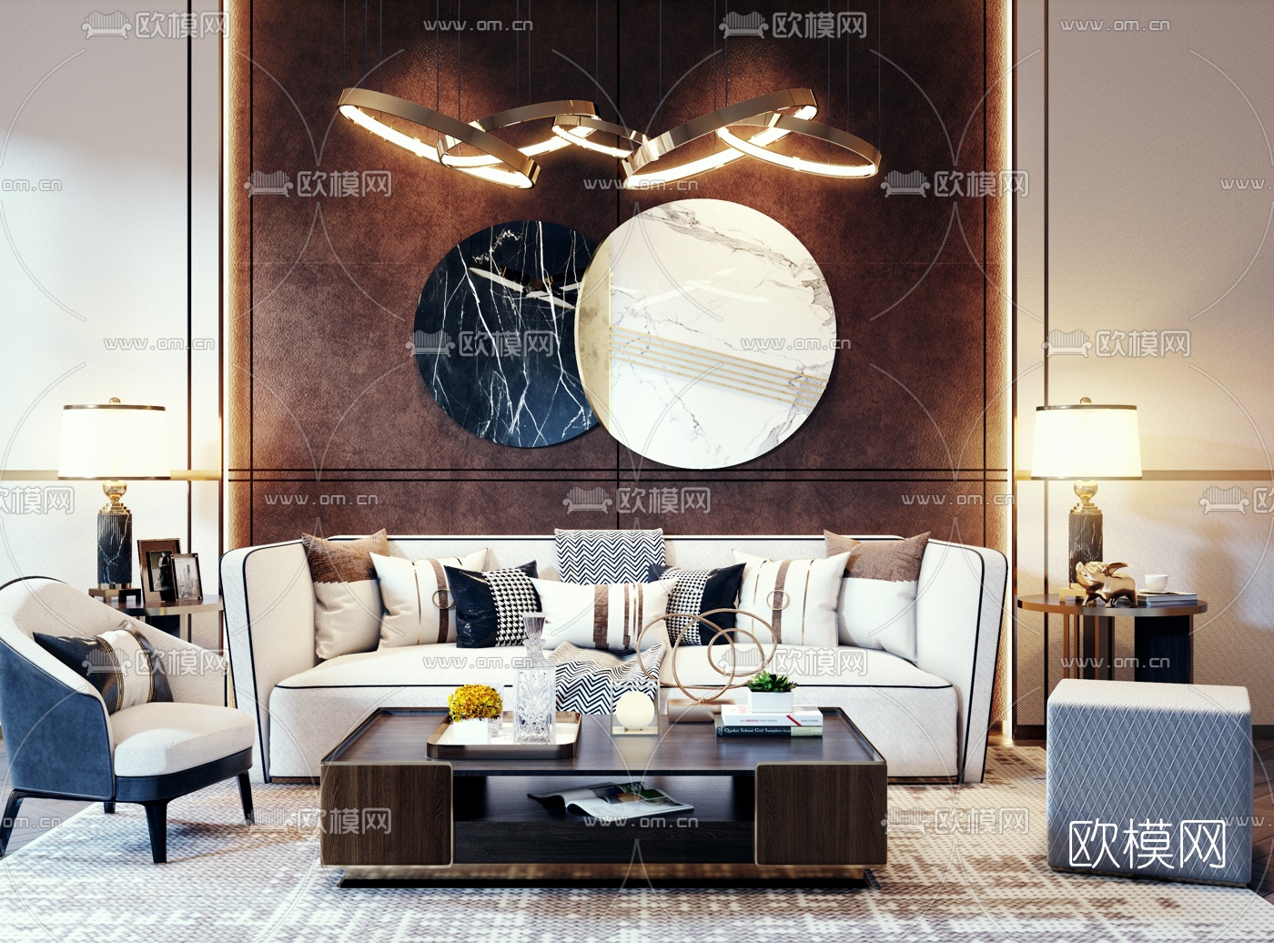 现代轻奢沙发组合3d模型下载