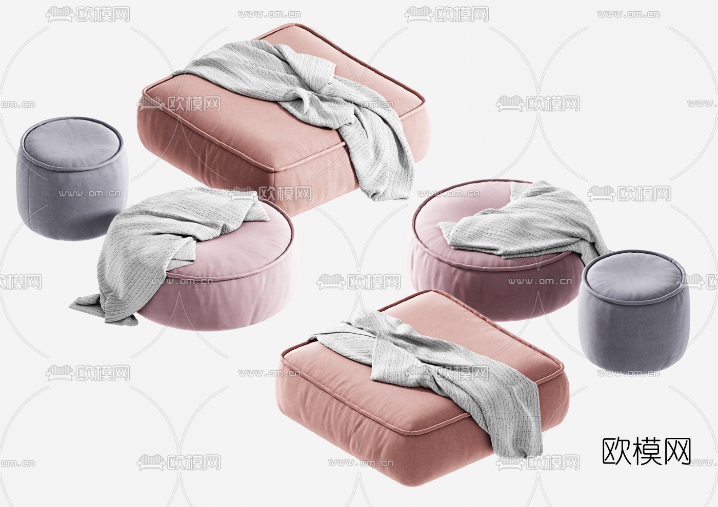 北欧布艺沙发凳3d模型下载（渲染图1）