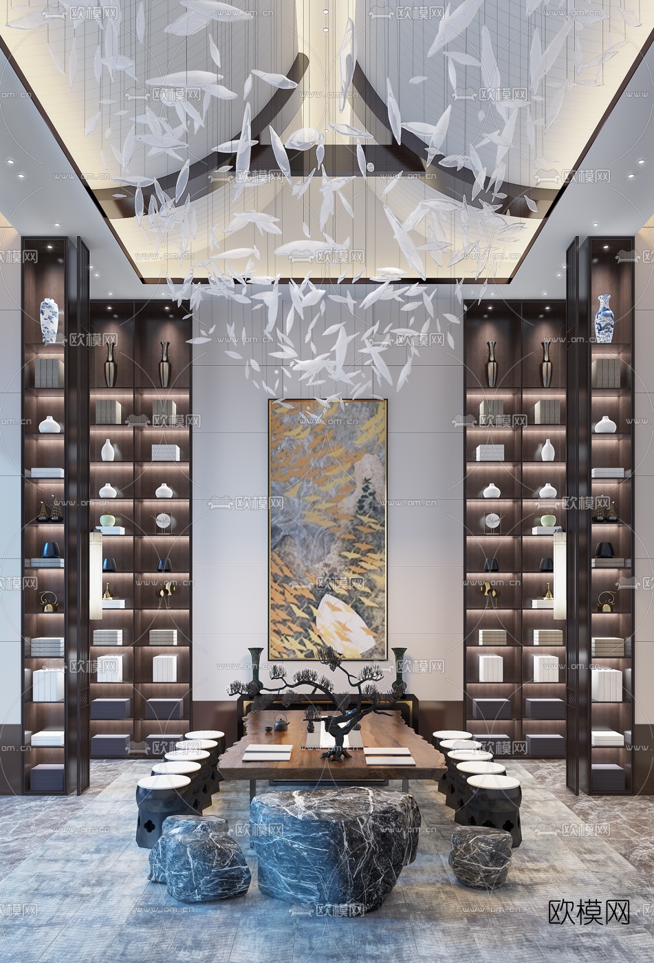 吴舍设计 华邦观湖别院售楼中心休息区3d模型下载（渲染图1）