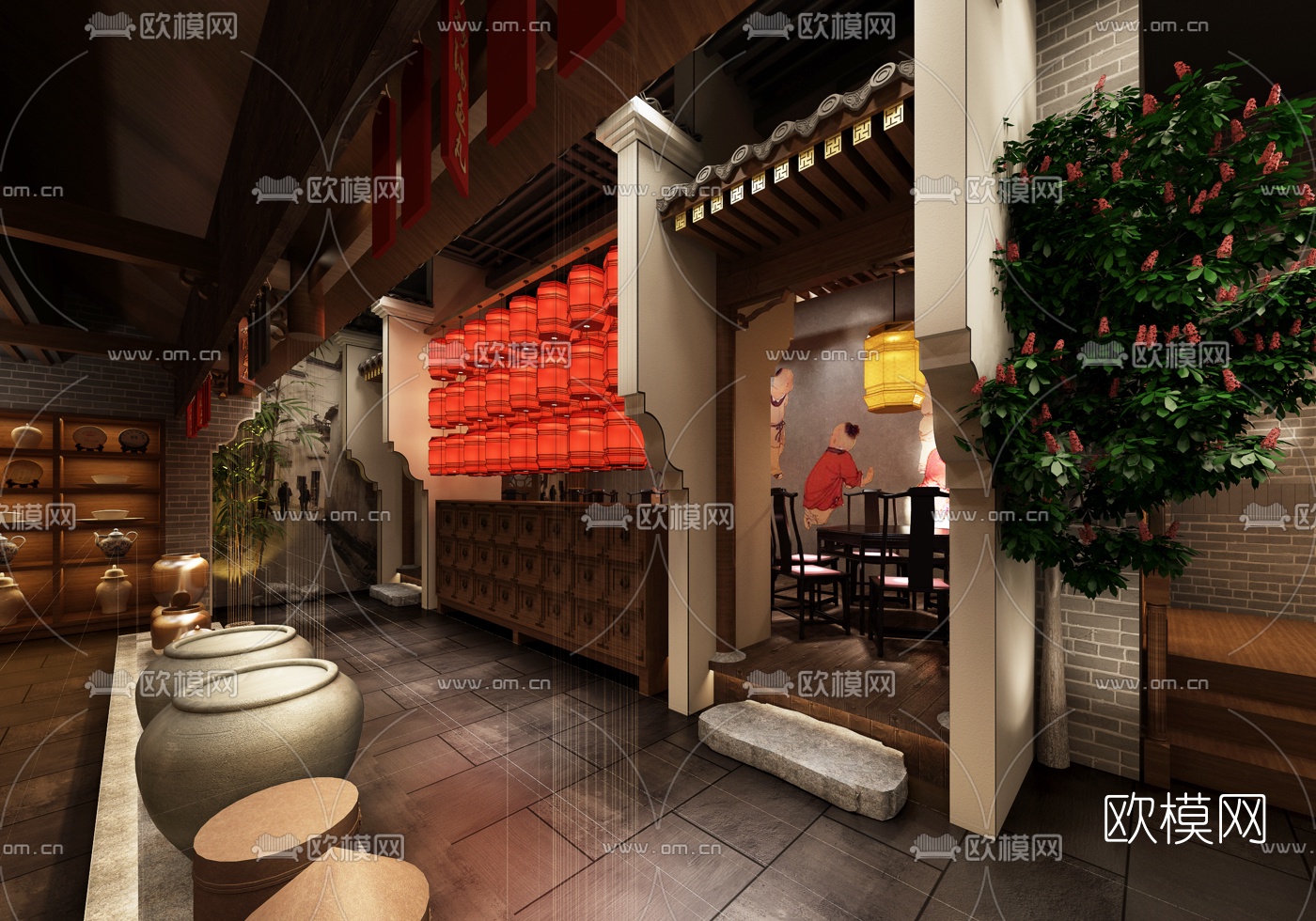 新中式餐厅饭店3d模型