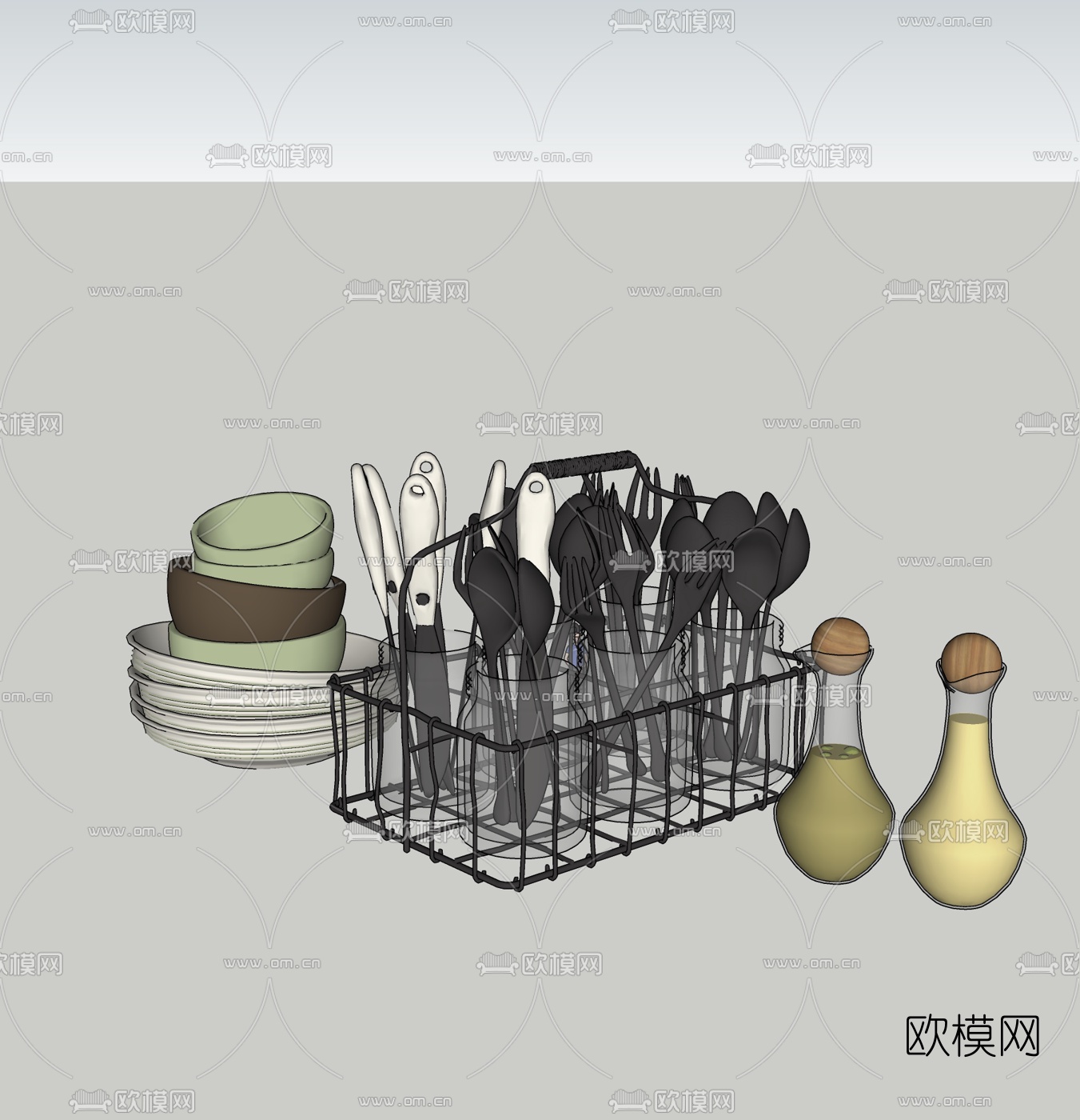 现代盘子勺子餐具免费su模型