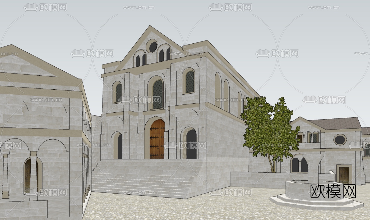 欧式古典小镇规划免费su模型下载（渲染图2）