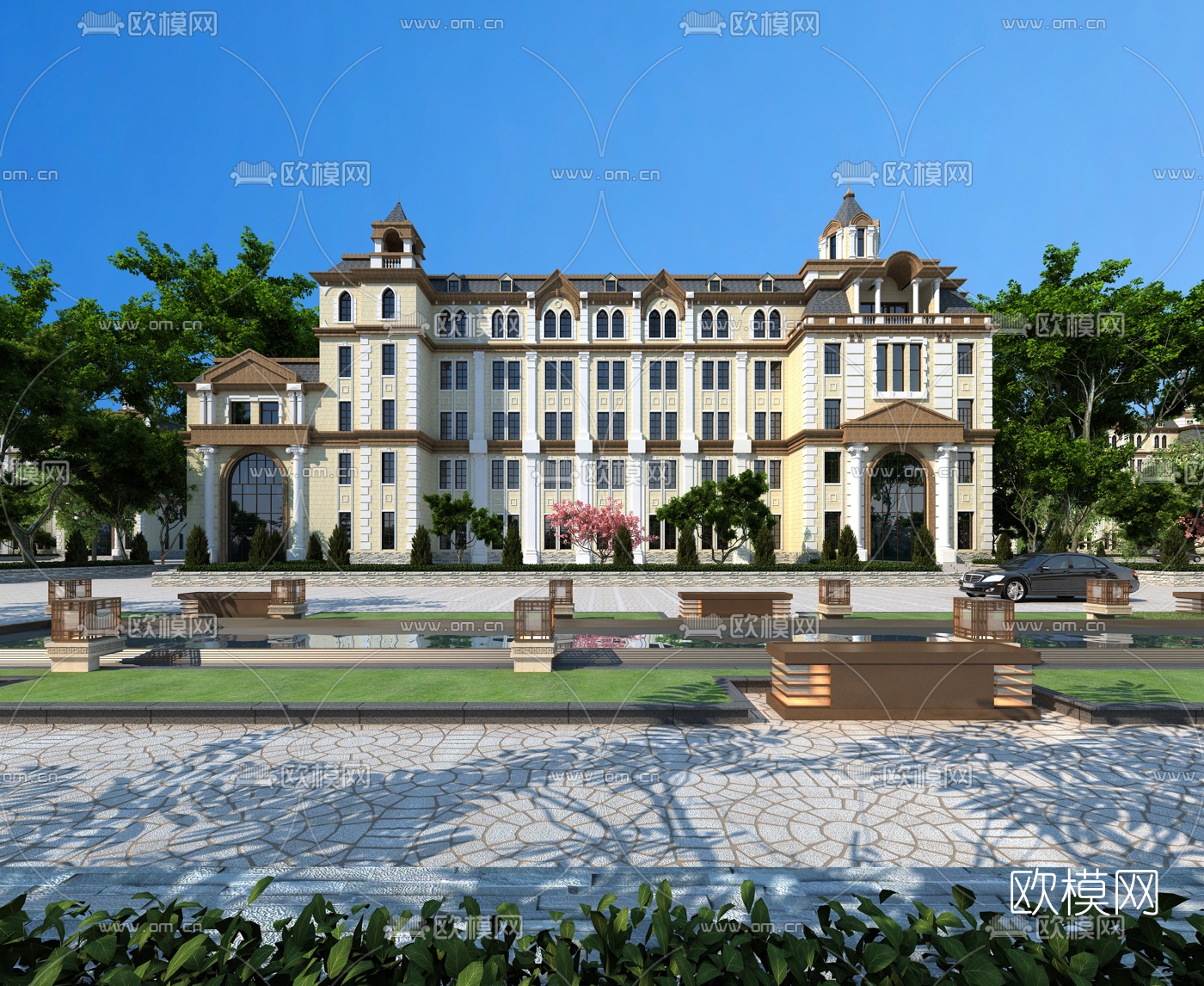 欧式住宅楼建筑外观3d模型下载