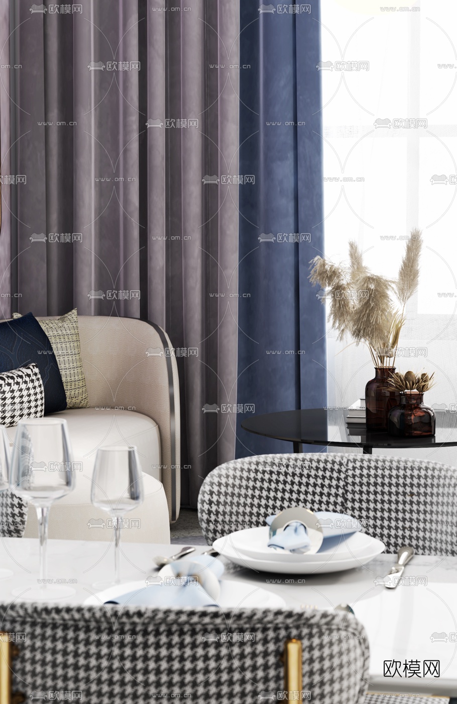 北欧复式公寓客厅餐厅3d模型下载（渲染图4）