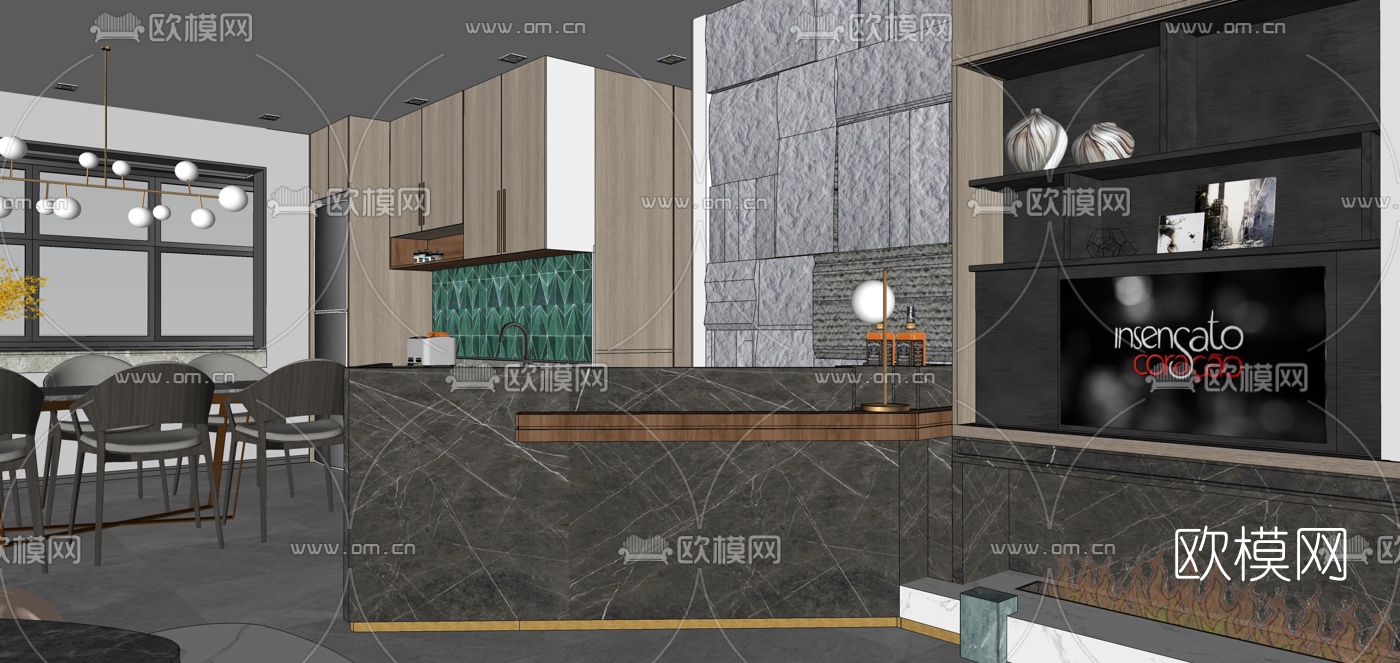 现代轻奢客餐厅su模型下载（渲染图23）