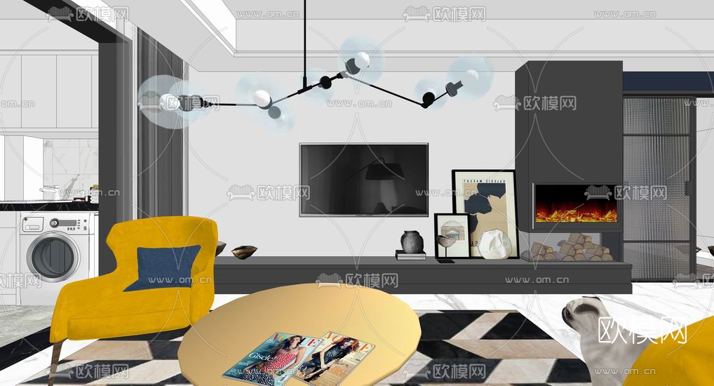 北欧客餐厅su模型下载（渲染图5）