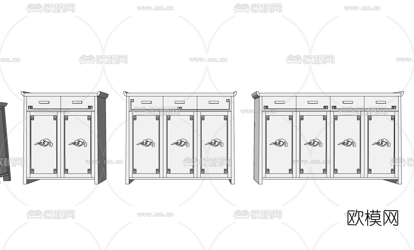 中式梳妆台衣柜组合su模型下载（渲染图2）