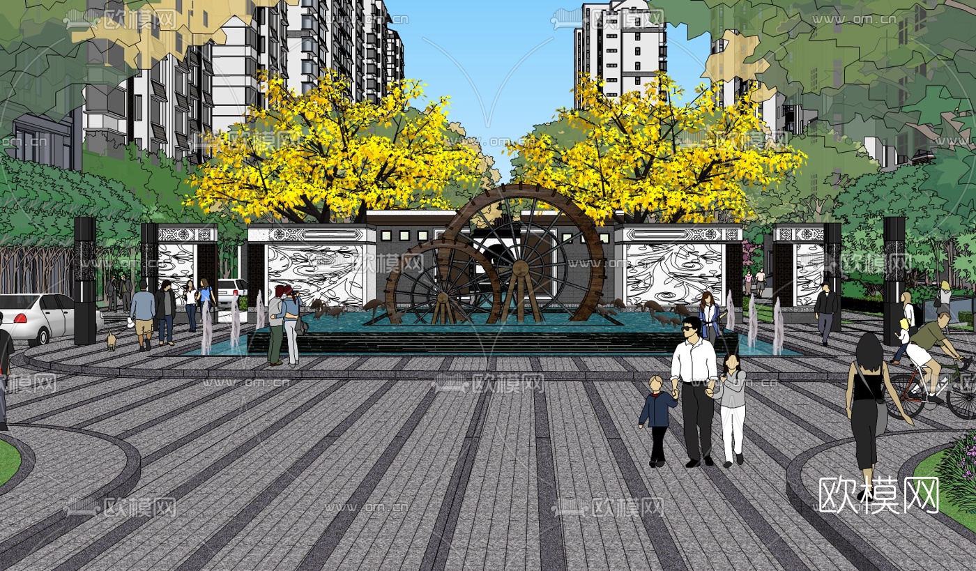 中式园林景观su模型下载（渲染图1）