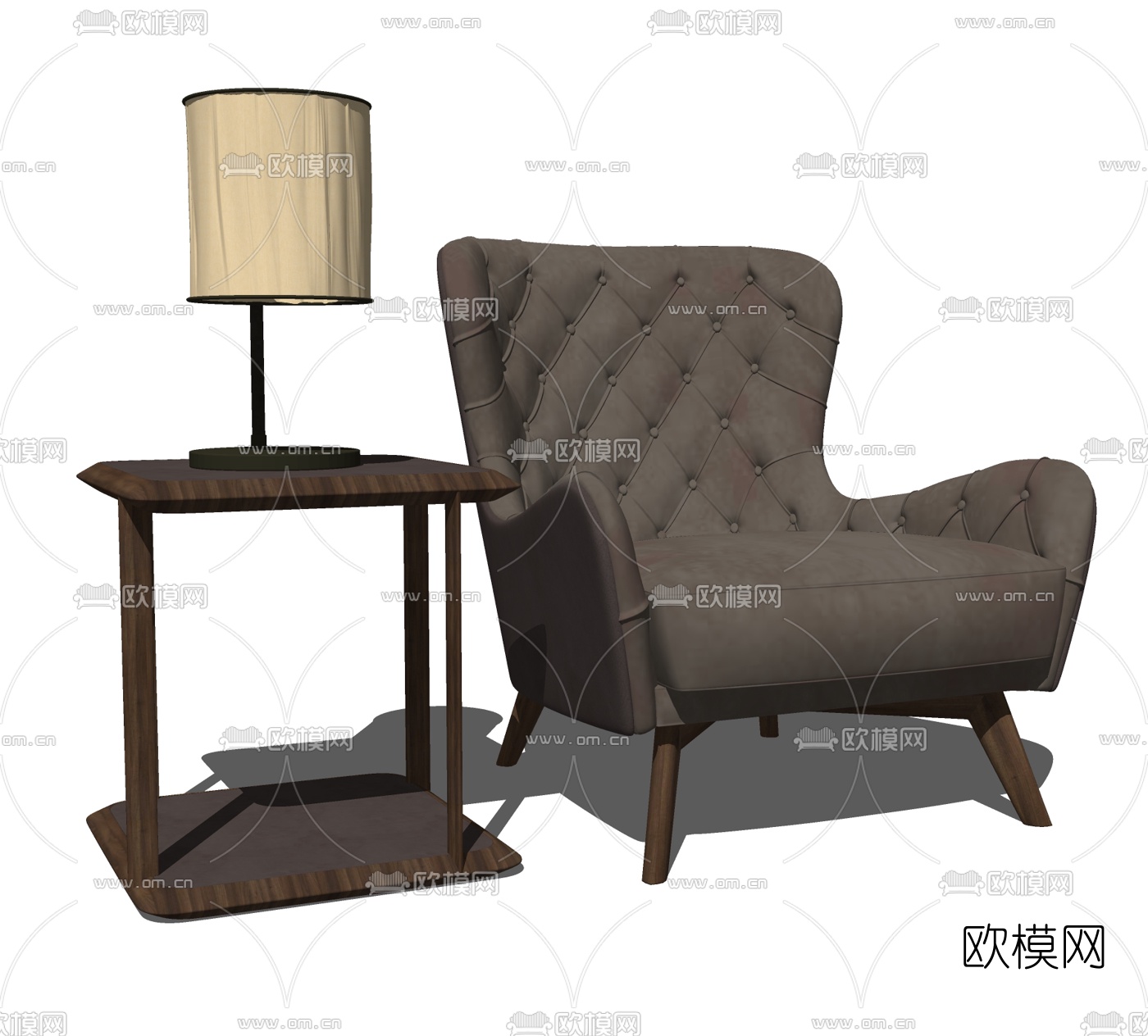 简欧布艺单人沙发su模型下载