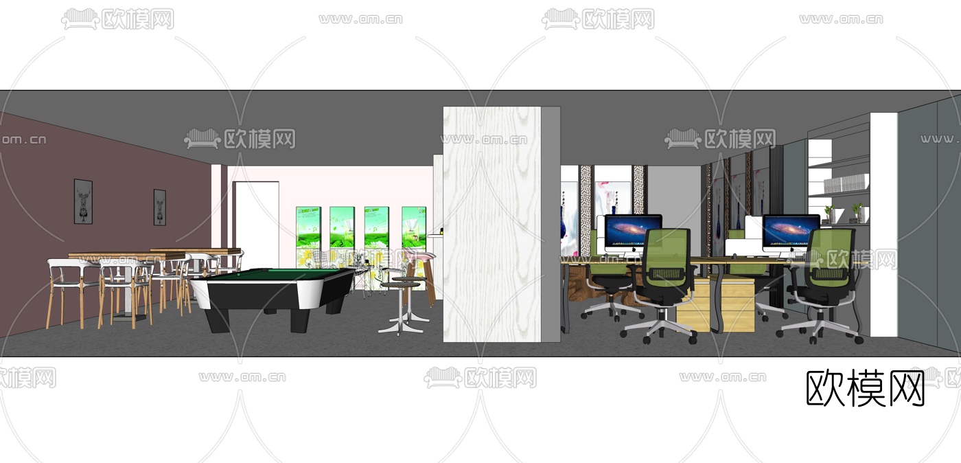 现代办公区休息区su模型下载（渲染图2）