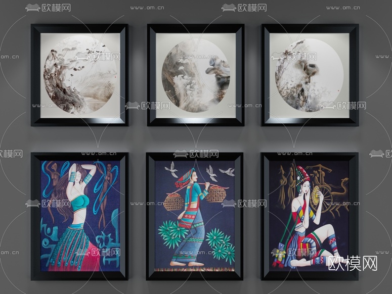 中式装饰画组合3D模型下载