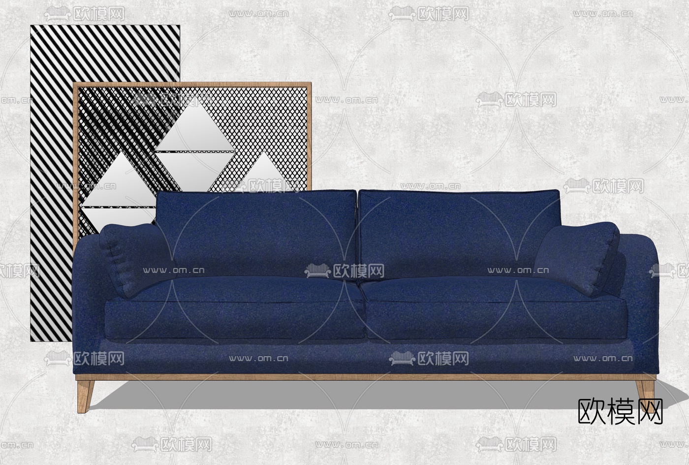 现代布艺双人沙发组合su模型下载