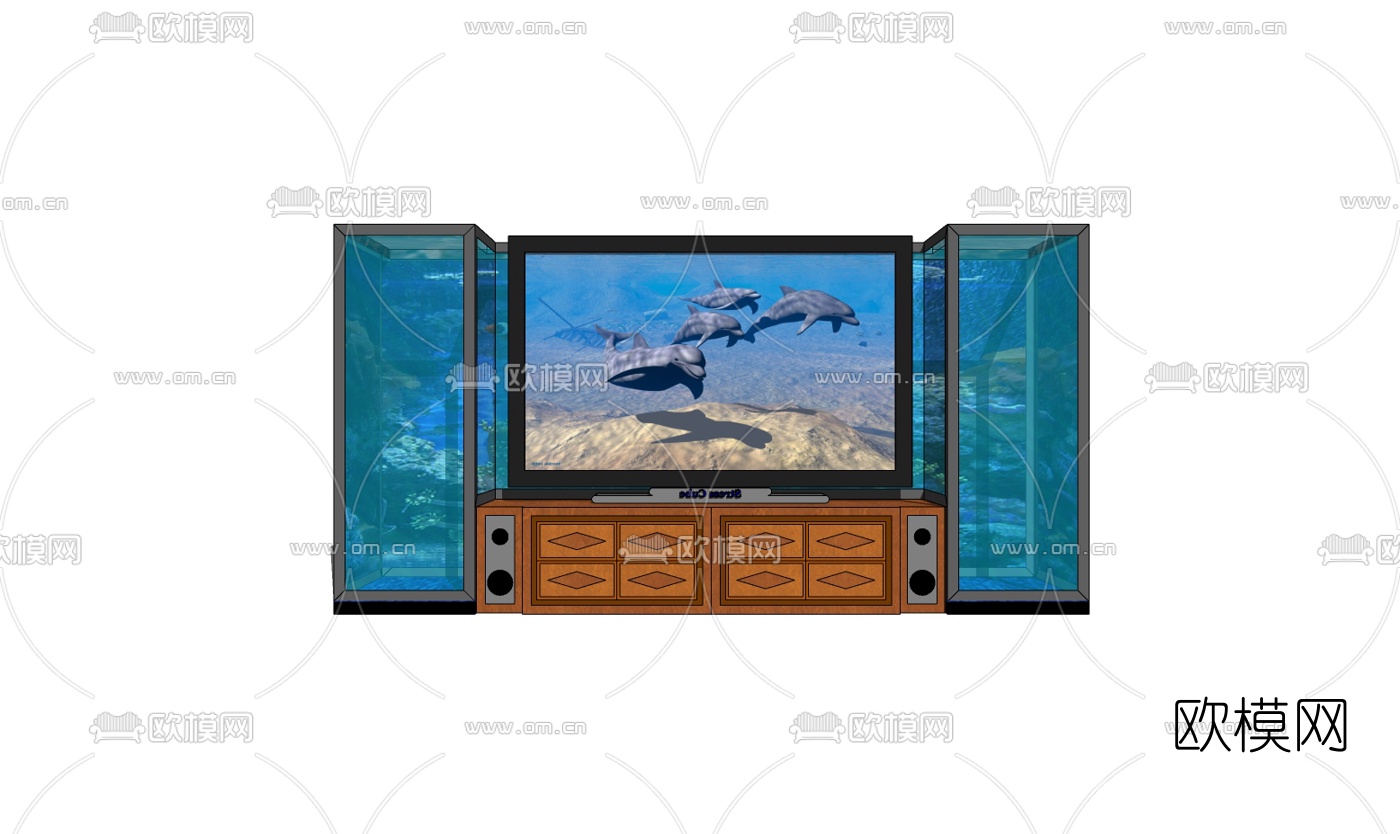 现代鱼缸电视柜免费su模型下载
