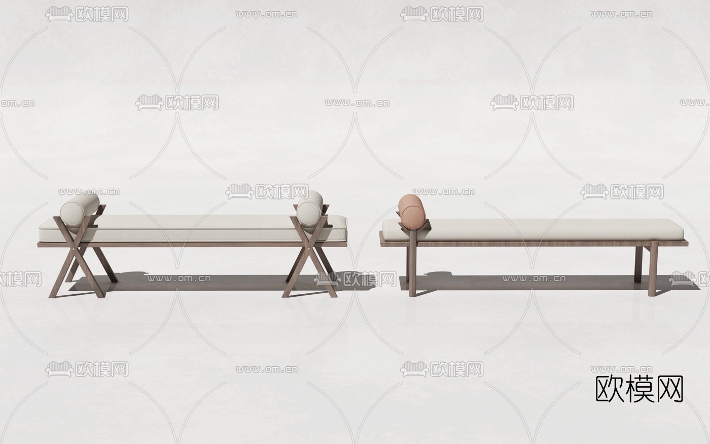 新中式布艺脚踏3d模型下载（渲染图1）