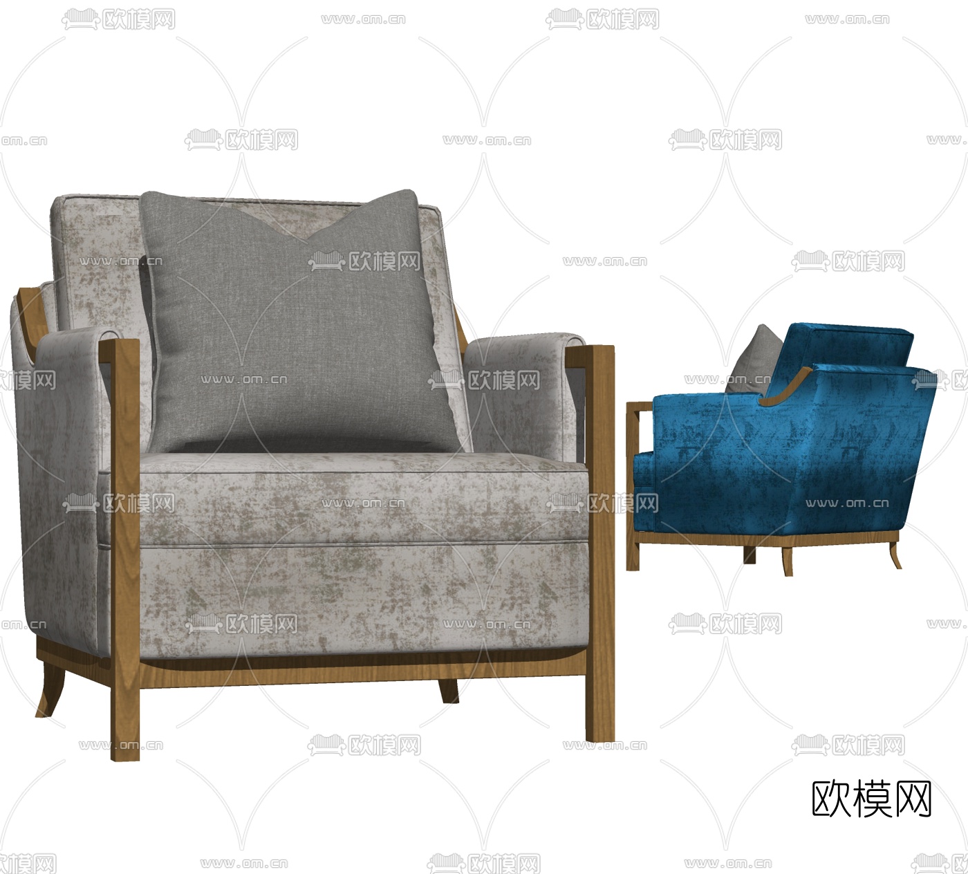 新中式实木单人沙发su模型下载