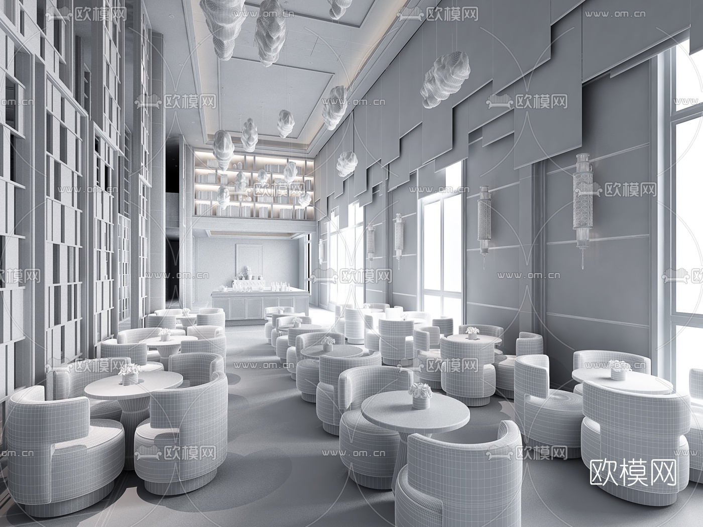 新中式售楼处洽谈区3d模型下载（渲染图2）