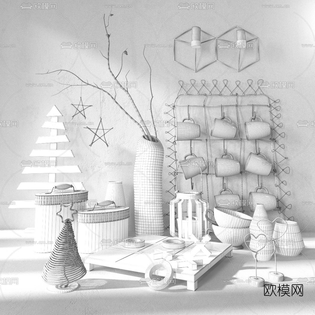 北欧花瓶茶杯摆件3d模型下载（渲染图2）